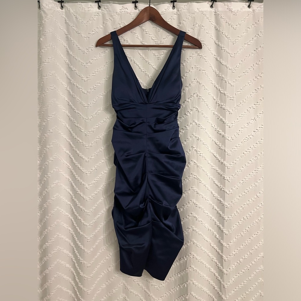 Navy Blue Ruched Dress - Perfect for Wedding or Date Night